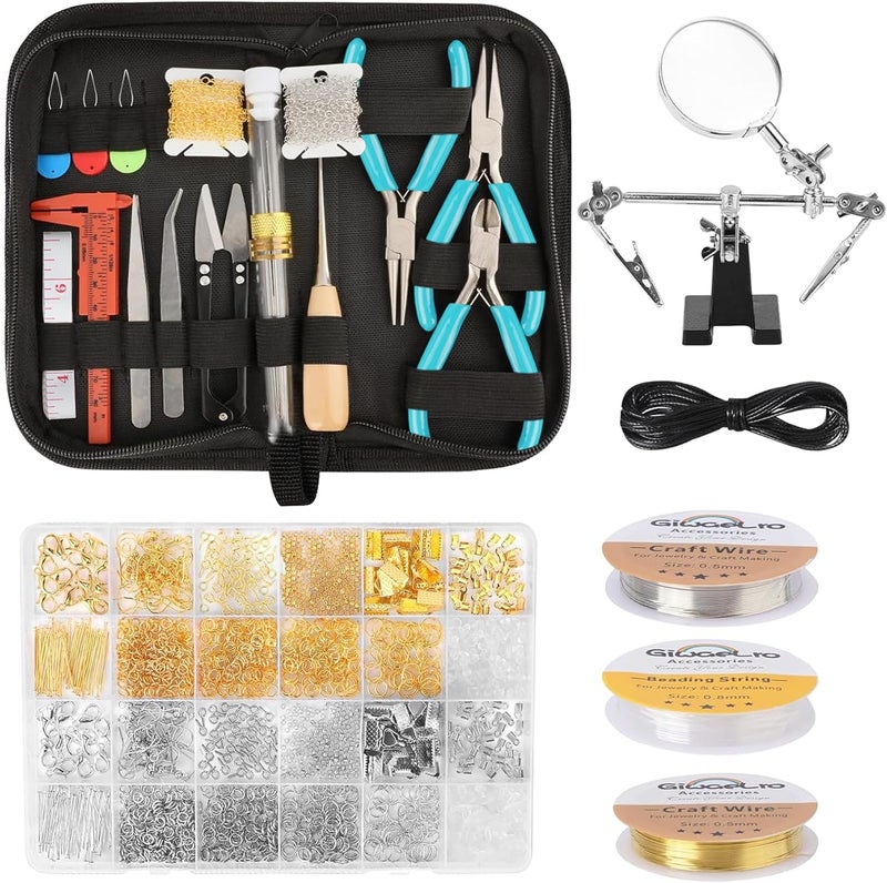 Giwaelro Jewelry Making Kit for Adults, Jewelry Making Supplies with Jewelry Making Tools, Jewelry Pliers, Jewelry Wires, Findings, Necklace Chains, Magnifier and Storage Bag (Blue) - Image 1